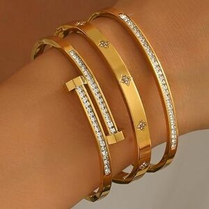 New! 18K Gold Plated Bangle Bracelets Set  CZ (3040) NWOT